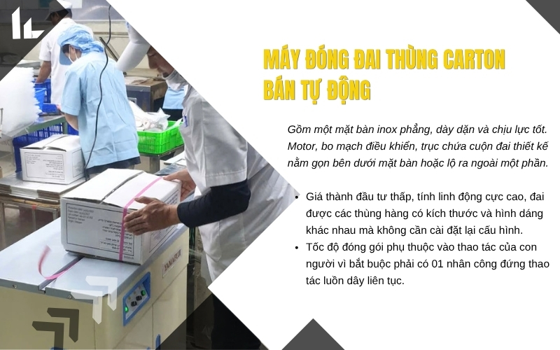 Máy đóng đai thùng carton bán tự động 
